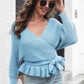 Tie Waist Ruffle Hem Sweater - Deals DejaVu