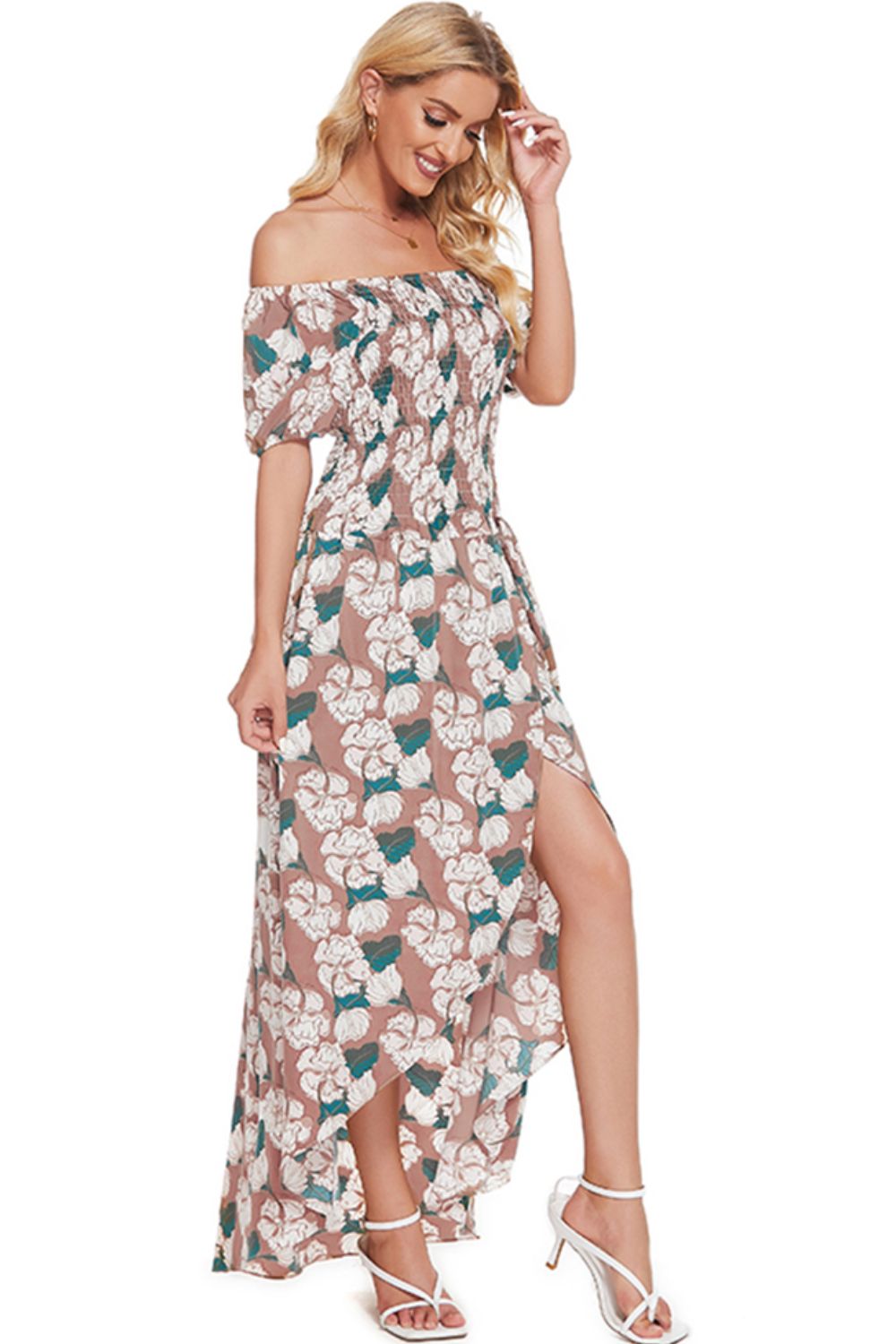 Floral Off-Shoulder Slit Maxi Dress (BWD)(WS06)T - Deals DejaVu