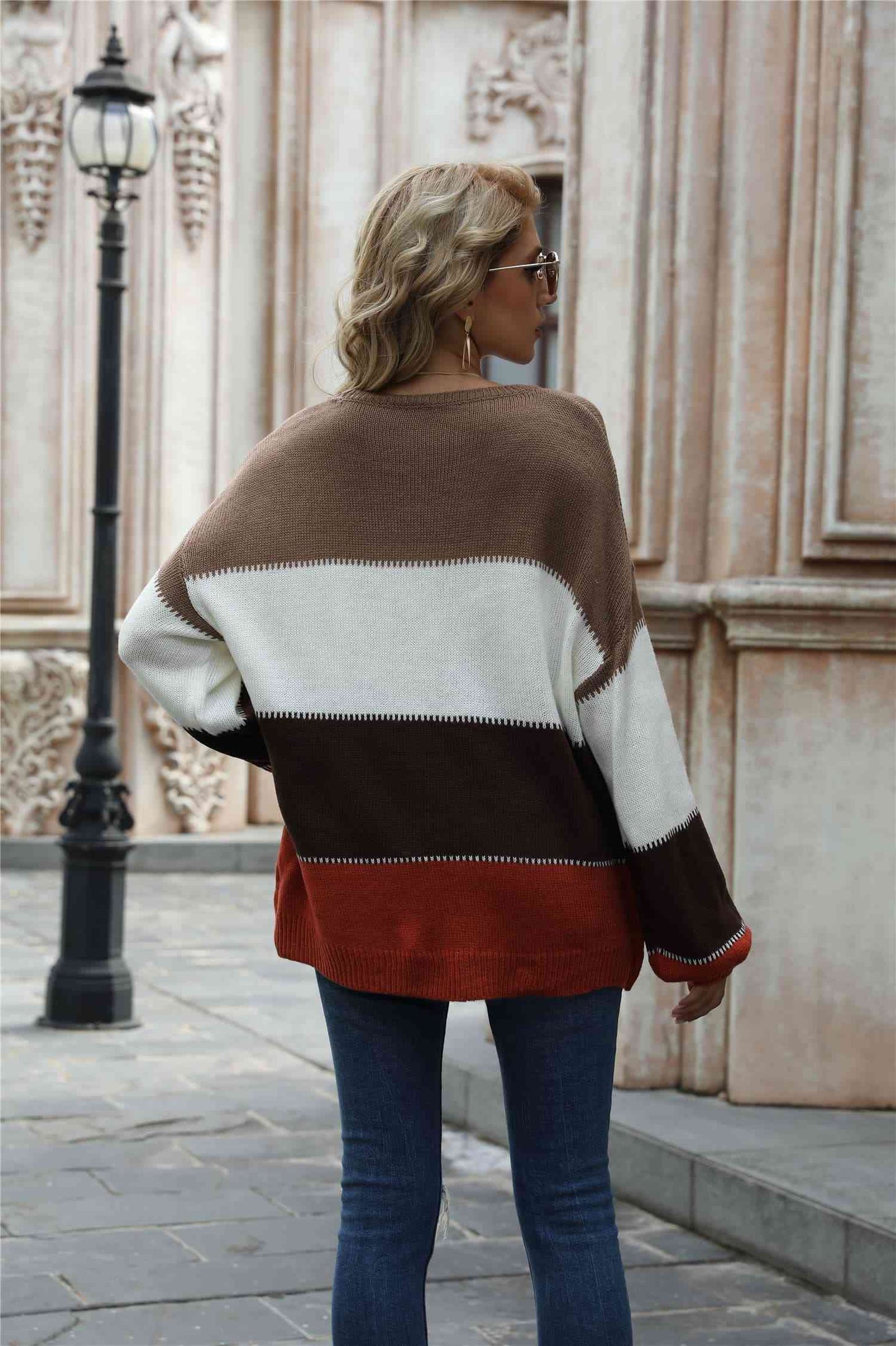 Color Block Round Neck Sweater - Deals DejaVu