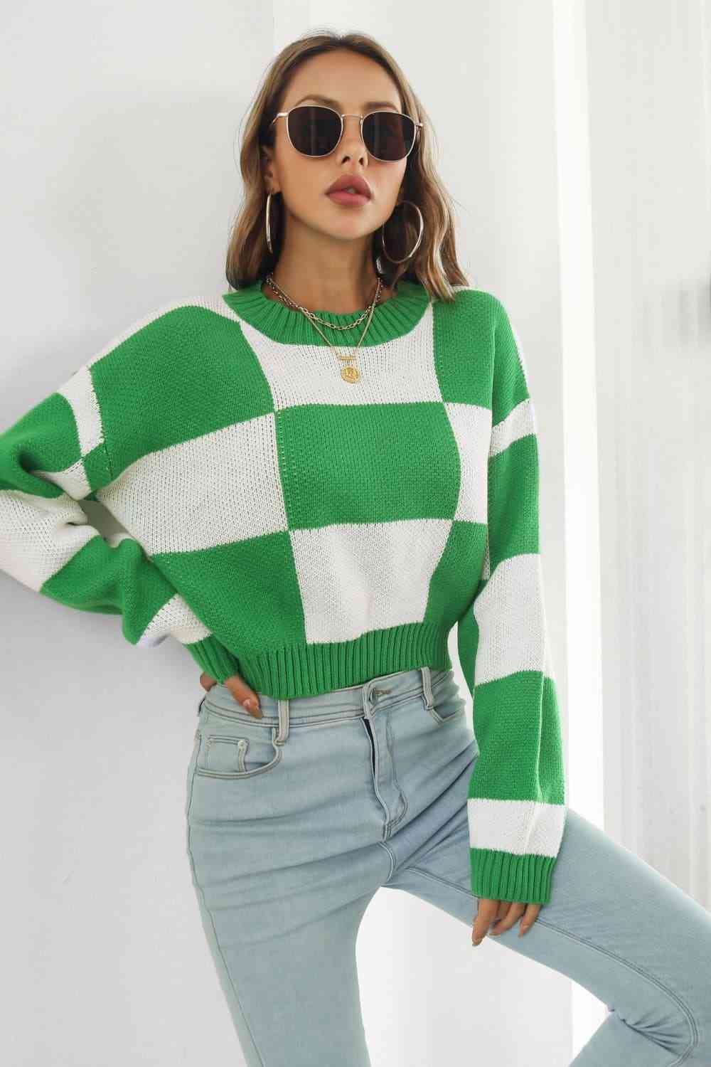 Color Block Round Neck Dropped Shoulder Sweater - Deals DejaVu