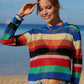 Rainbow Stripe Openwork Long Sleeve Cover-Up (TB11D) T