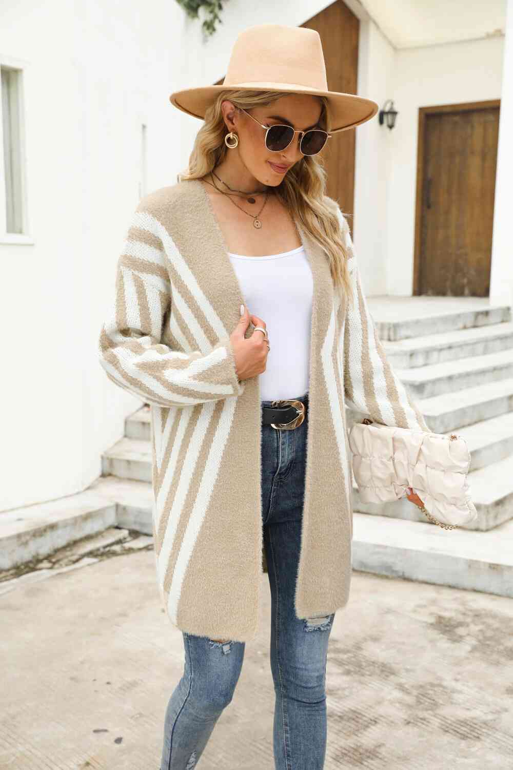 Woven Right Two-Tone Open Front Fuzzy Longline Cardigan - Deals DejaVu