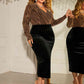 Plus Size Surplice Neck Long Sleeve Slit Dress