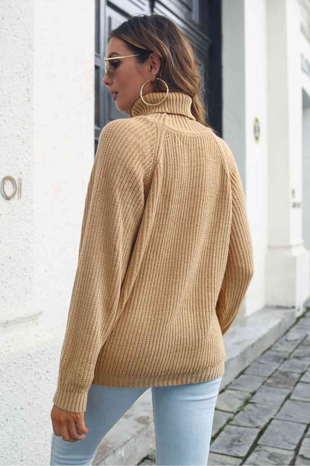 Turtleneck Rib-Knit Sweater - Deals DejaVu