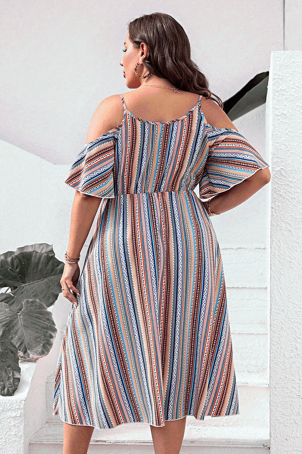 Plus Size Striped Cold-Shoulder Dress (MWBT) T - Deals DejaVu