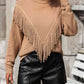 Turtle Neck Tassel Front Long Sleeve Pullover Sweater - Deals DejaVu