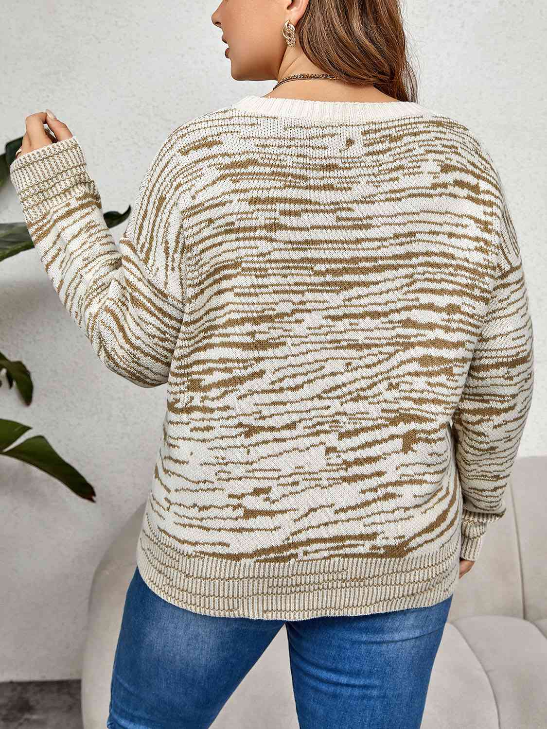 Plus Size Round Neck Long Sleeve Sweater - Deals DejaVu