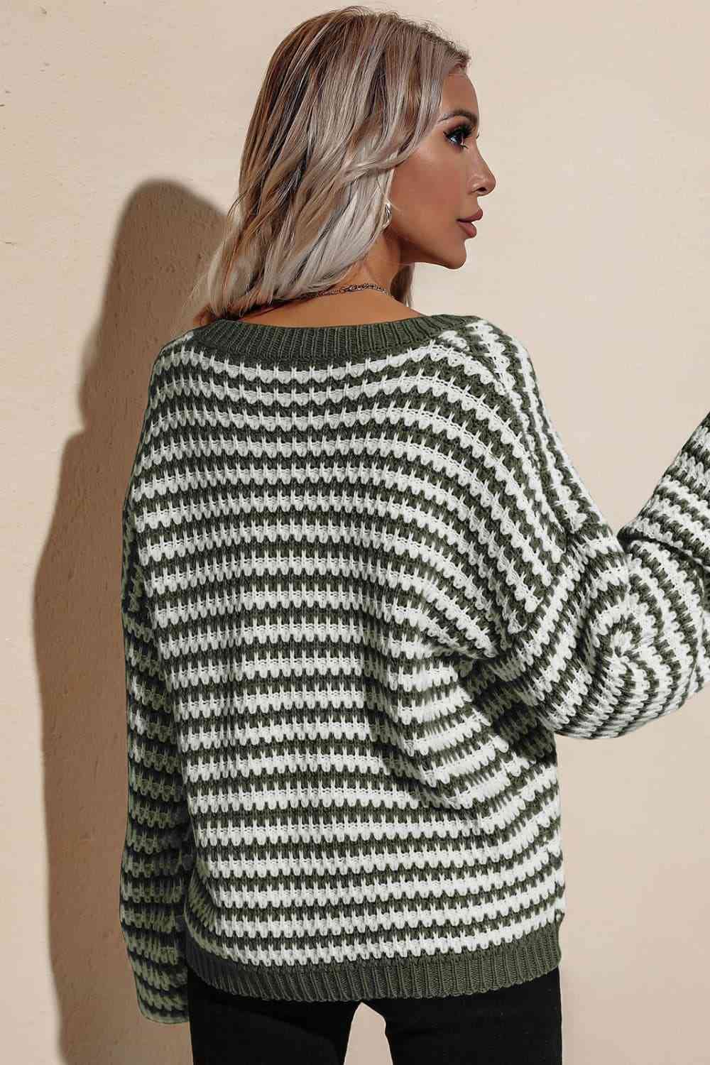 Striped Dropped Shoulder Sweater - Deals DejaVu