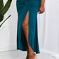 White Birch Full Size Up and Up Ruched Slit Maxi Skirt in Teal (TB7) T