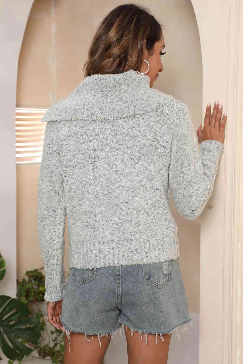 Asymmetrical Neck Long Sleeve Pullover Sweater - Deals DejaVu