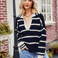 Striped Johnny Collar Sweater - Deals DejaVu
