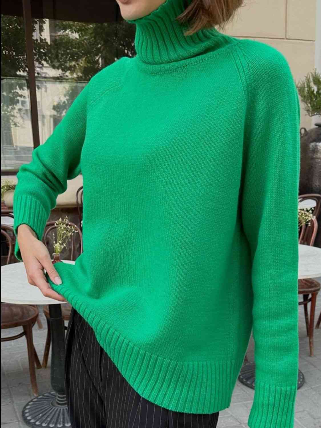 Turtle Neck Raglan Sleeve Sweater - Deals DejaVu