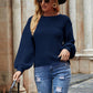 Round Neck Lantern Sleeve Sweater - Deals DejaVu