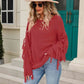 Ribbed Round Neck Fringe Detail Sweater