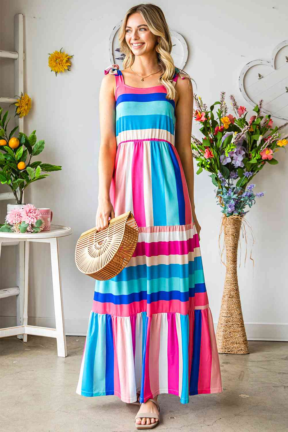 Striped Sleeveless Maxi Dress (BWMT) T - Deals DejaVu