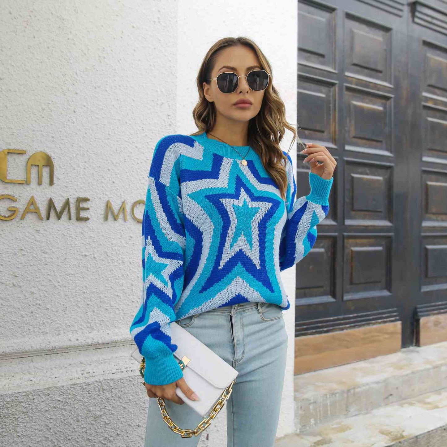 Star Dropped Shoulder Sweater - Deals DejaVu