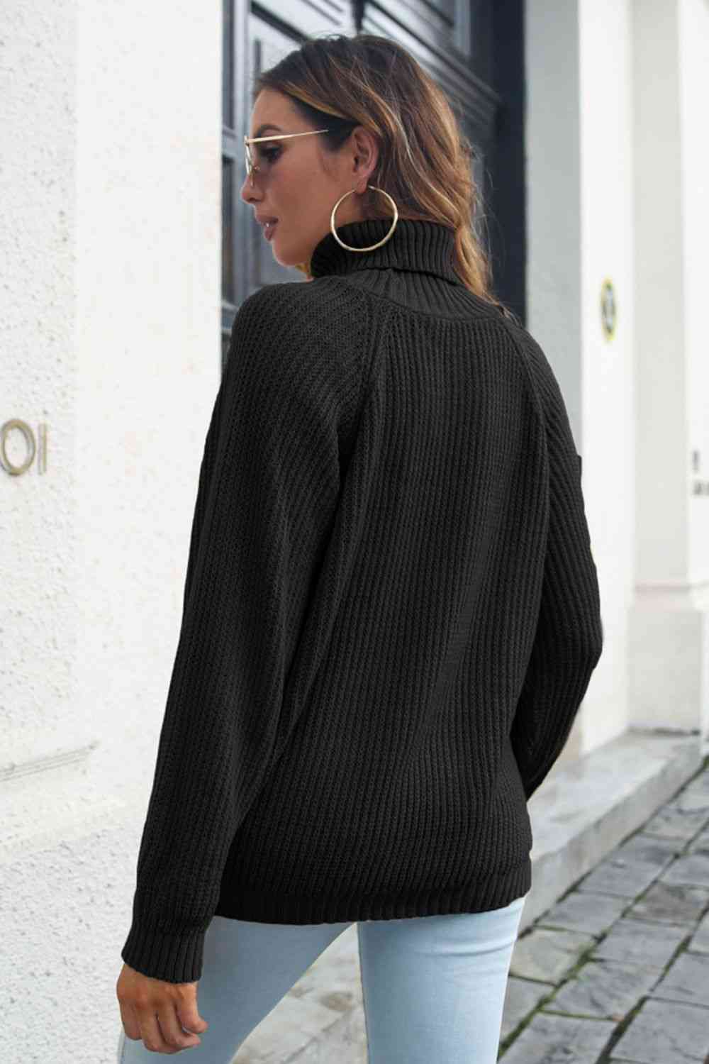 Turtleneck Rib-Knit Sweater - Deals DejaVu