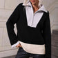 Double Take Color Block Half-Zip Dropped Shoulder Knit Pullover