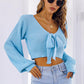 Bow V-Neck Long Sleeve Cropped Sweater