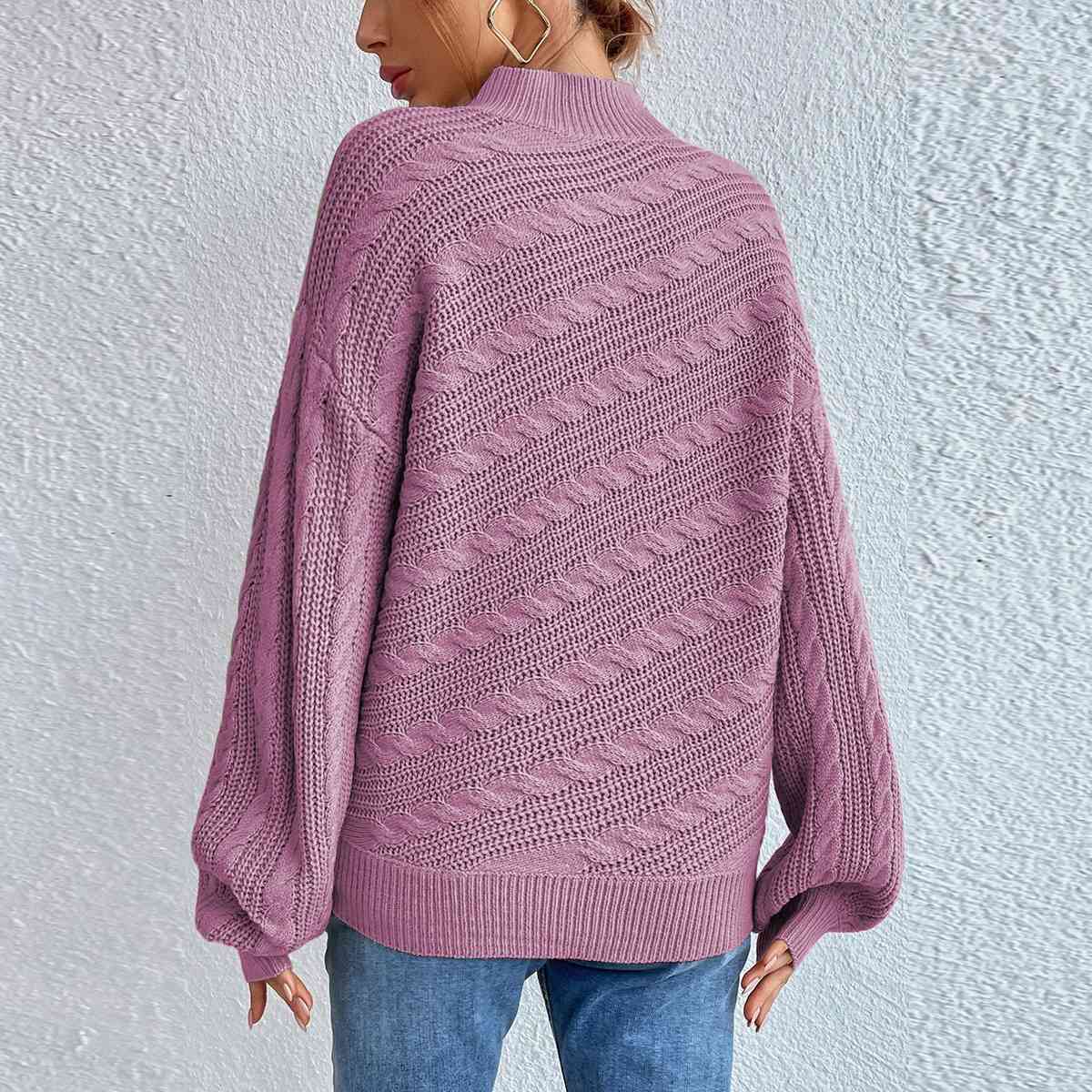 Cable-Knit Mock Neck Long Sleeve Sweater - Deals DejaVu