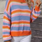 Striped Round Neck Dropped Shoulder Sweater - Deals DejaVu