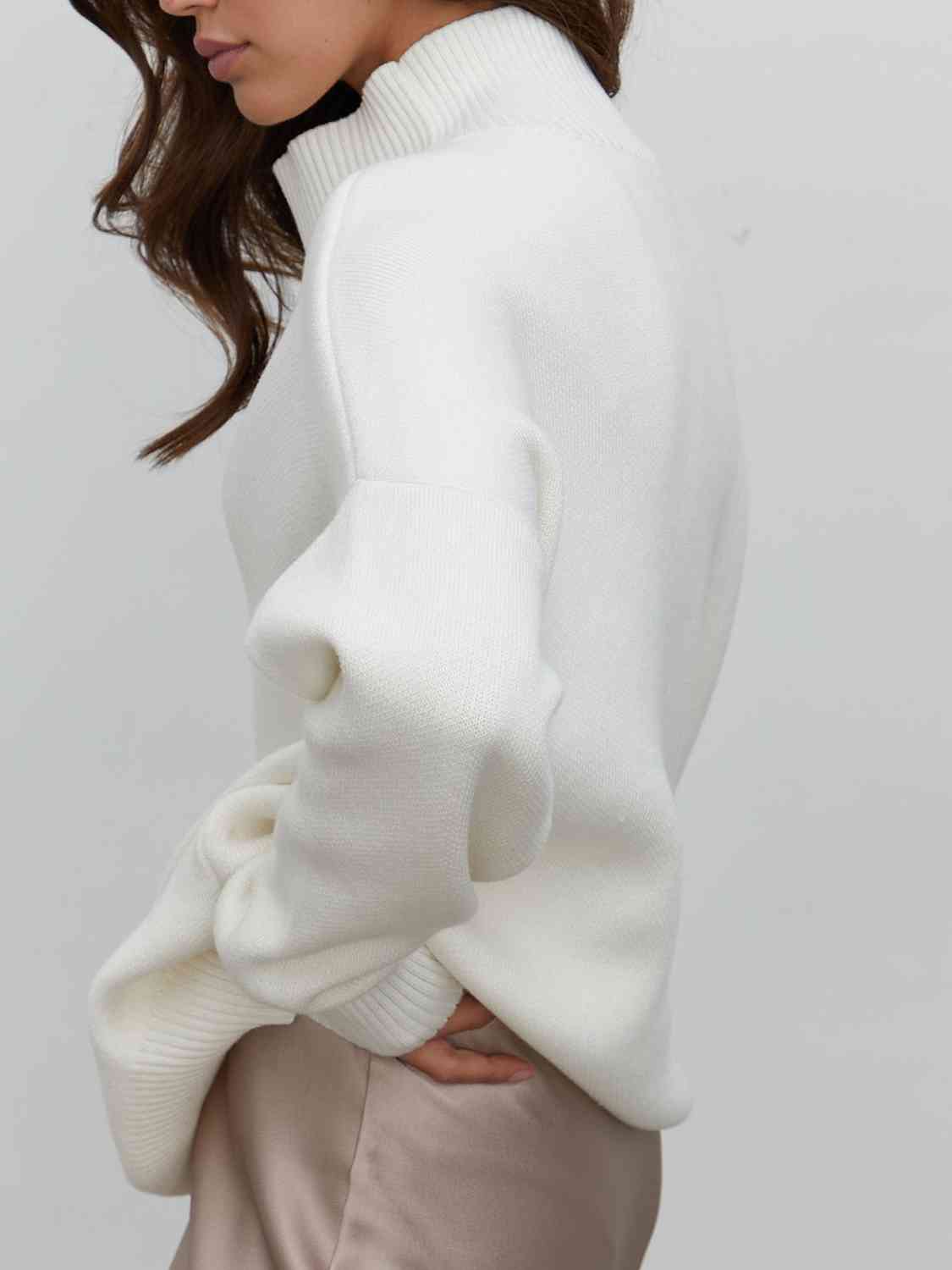 Mock Neck Dropped Shoulder Sweater - Deals DejaVu