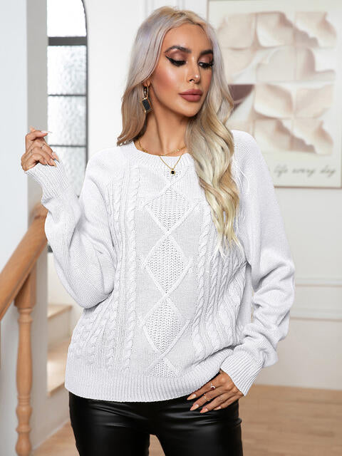 Cable-Knit Long Sleeve Sweater - Deals DejaVu