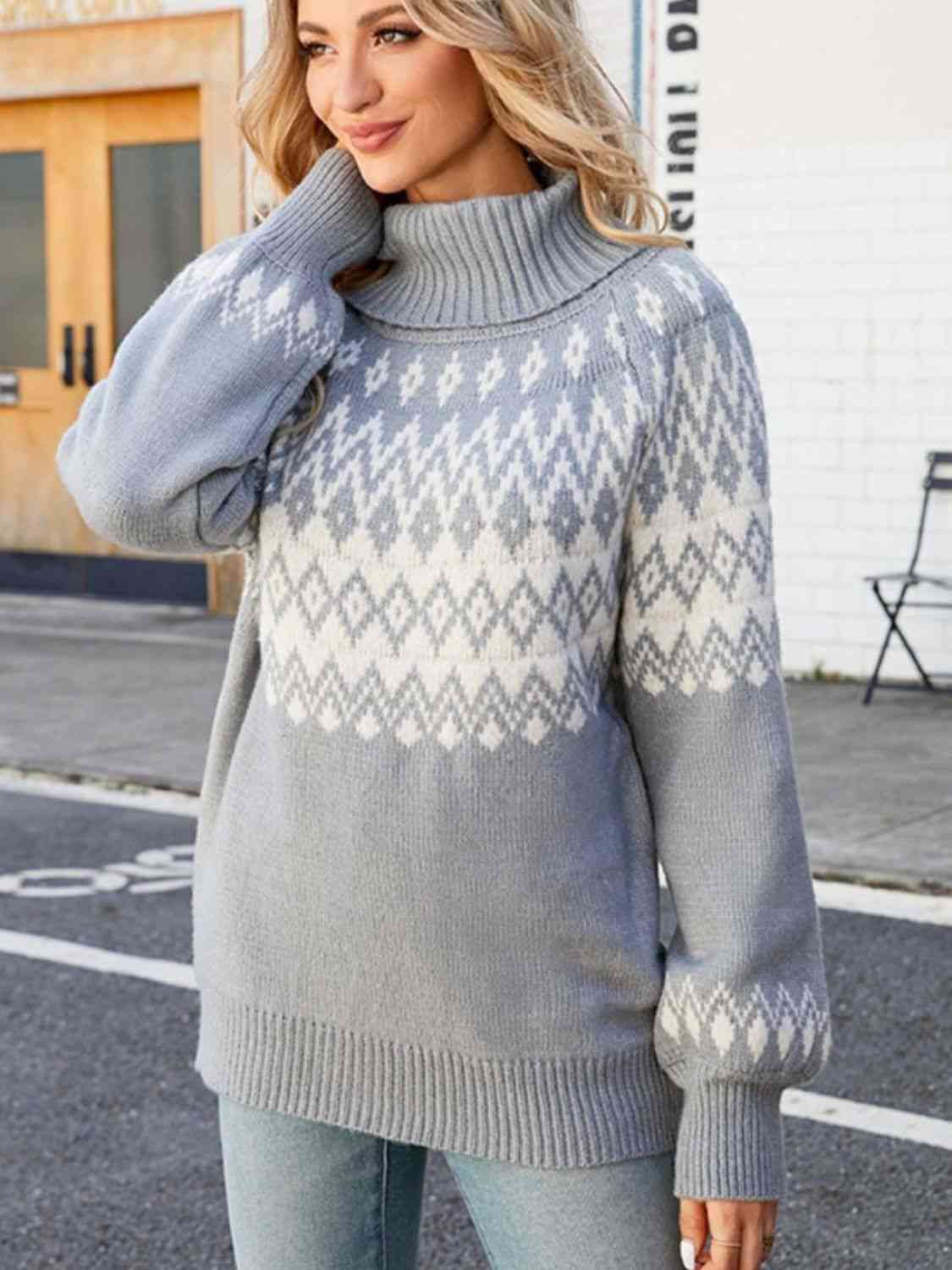 Turtleneck Lantern Sleeve Sweater - Deals DejaVu