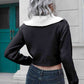 Contrast Collared Cropped Sweater