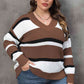 Plus Size Striped V-Neck Dropped Shoulder Sweater