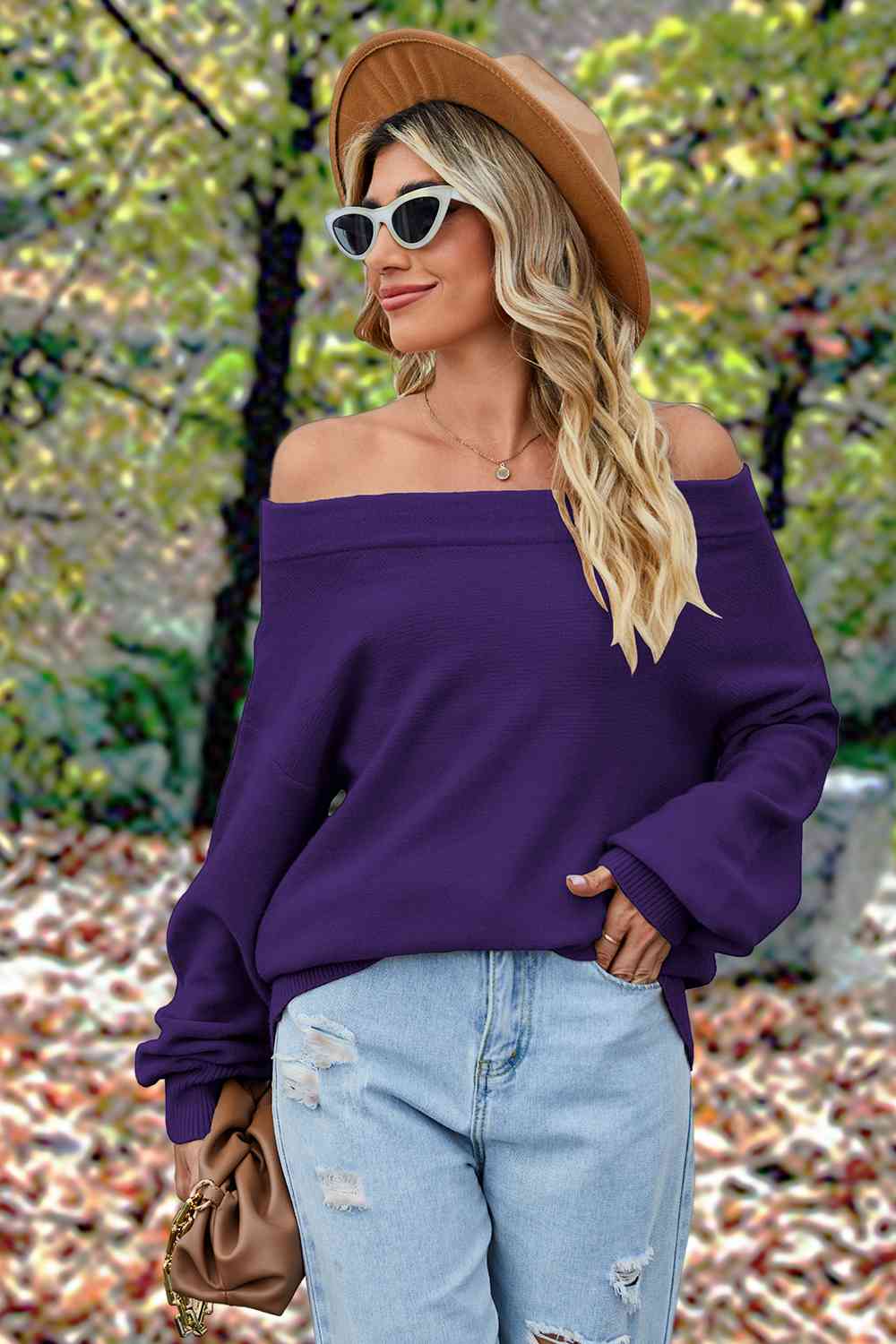 Off-Shoulder Dropped Shoulder Sweater - Deals DejaVu