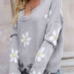 Flower Distressed Ribbed Trim Sweater - Deals DejaVu