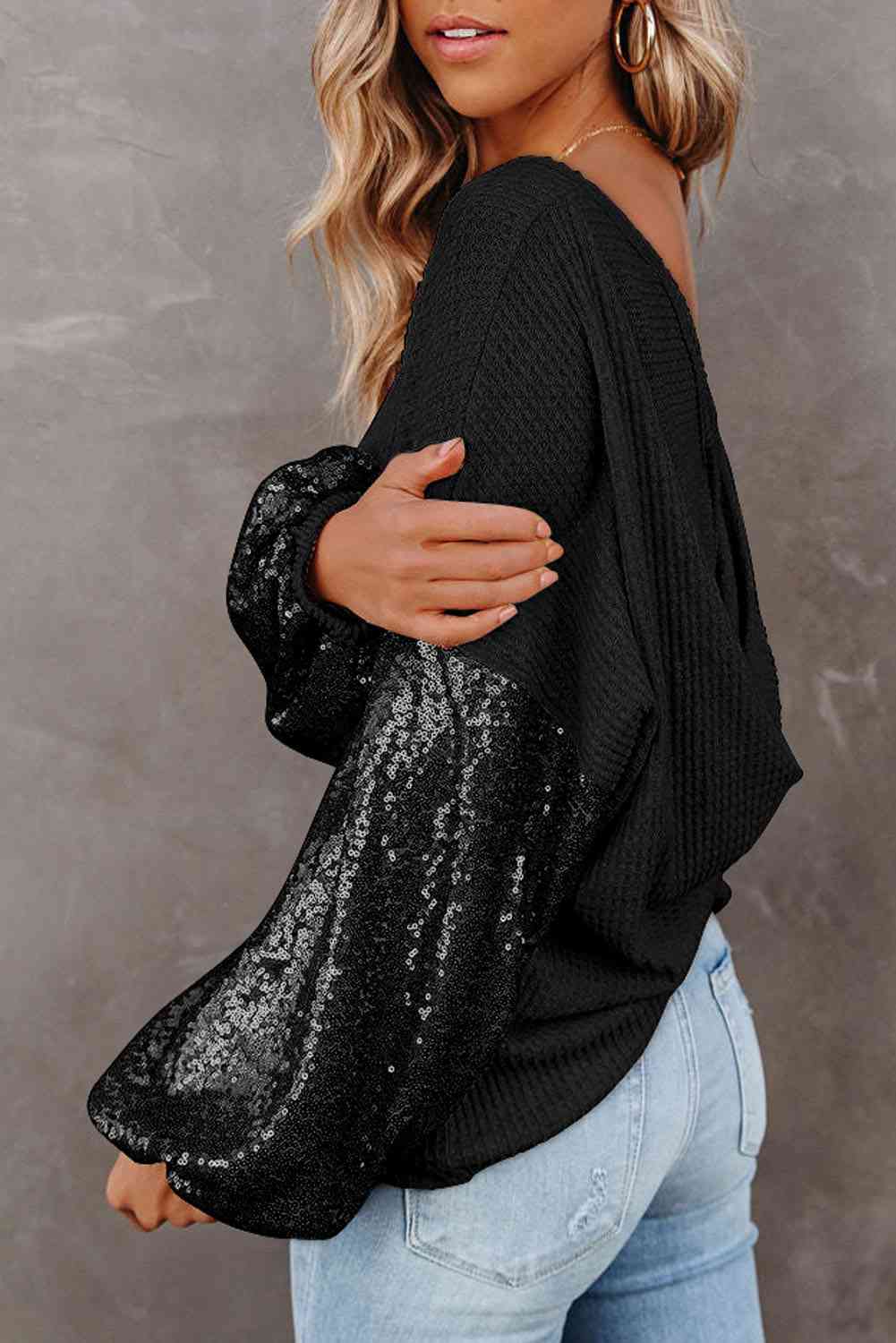 Sequin Waffle-Knit Blouse (BFD) T - Deals DejaVu