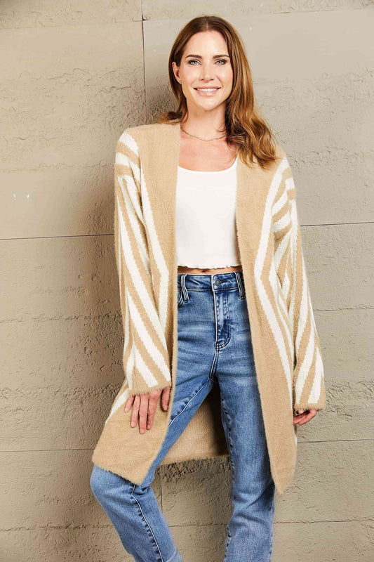 Woven Right Two-Tone Open Front Fuzzy Longline Cardigan - Deals DejaVu