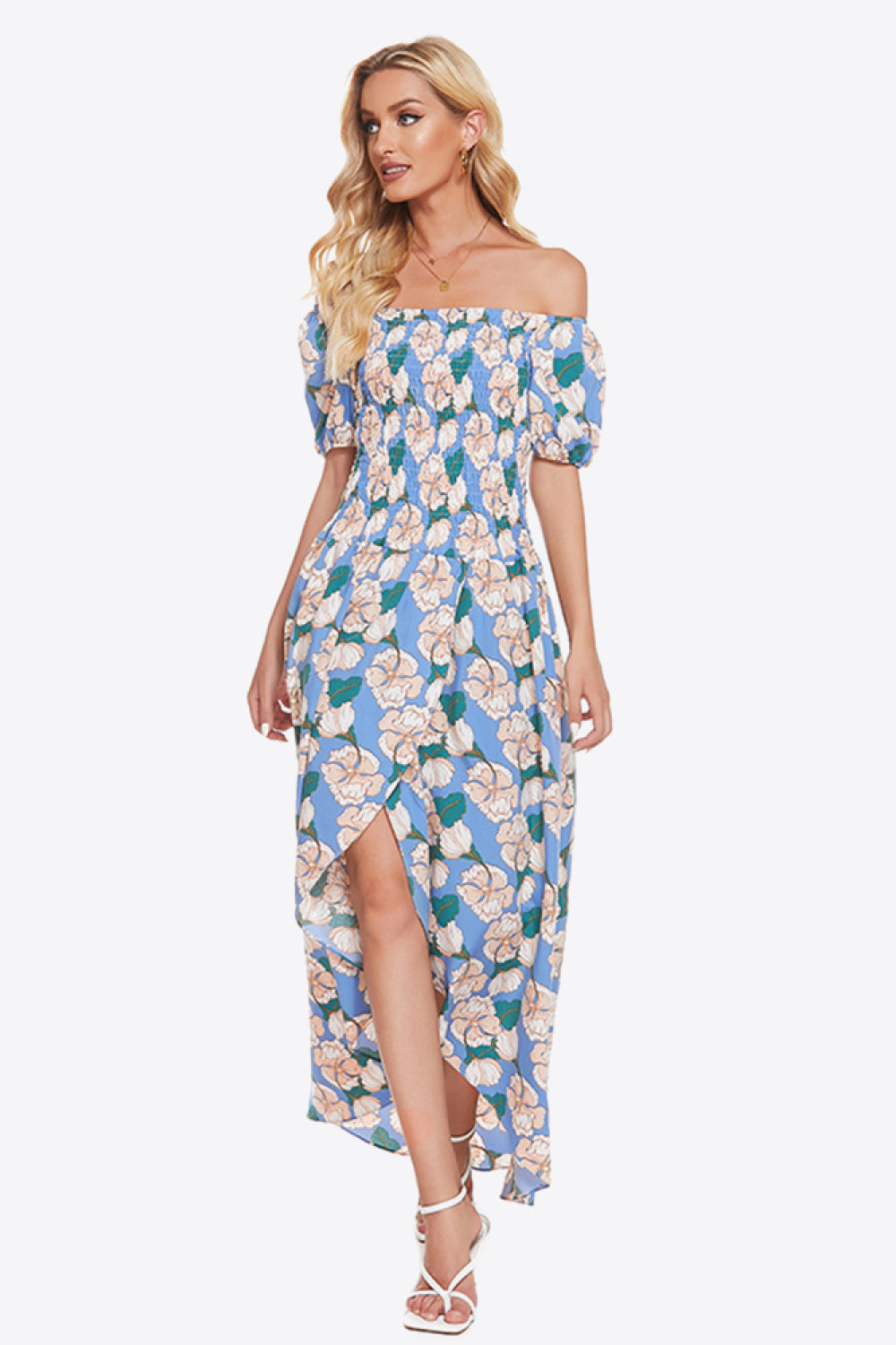 Floral Off-Shoulder Slit Maxi Dress (BWD)(WS06)T - Deals DejaVu