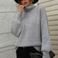 Woven Right High Neck Balloon Sleeve Rib-Knit Pullover Sweater