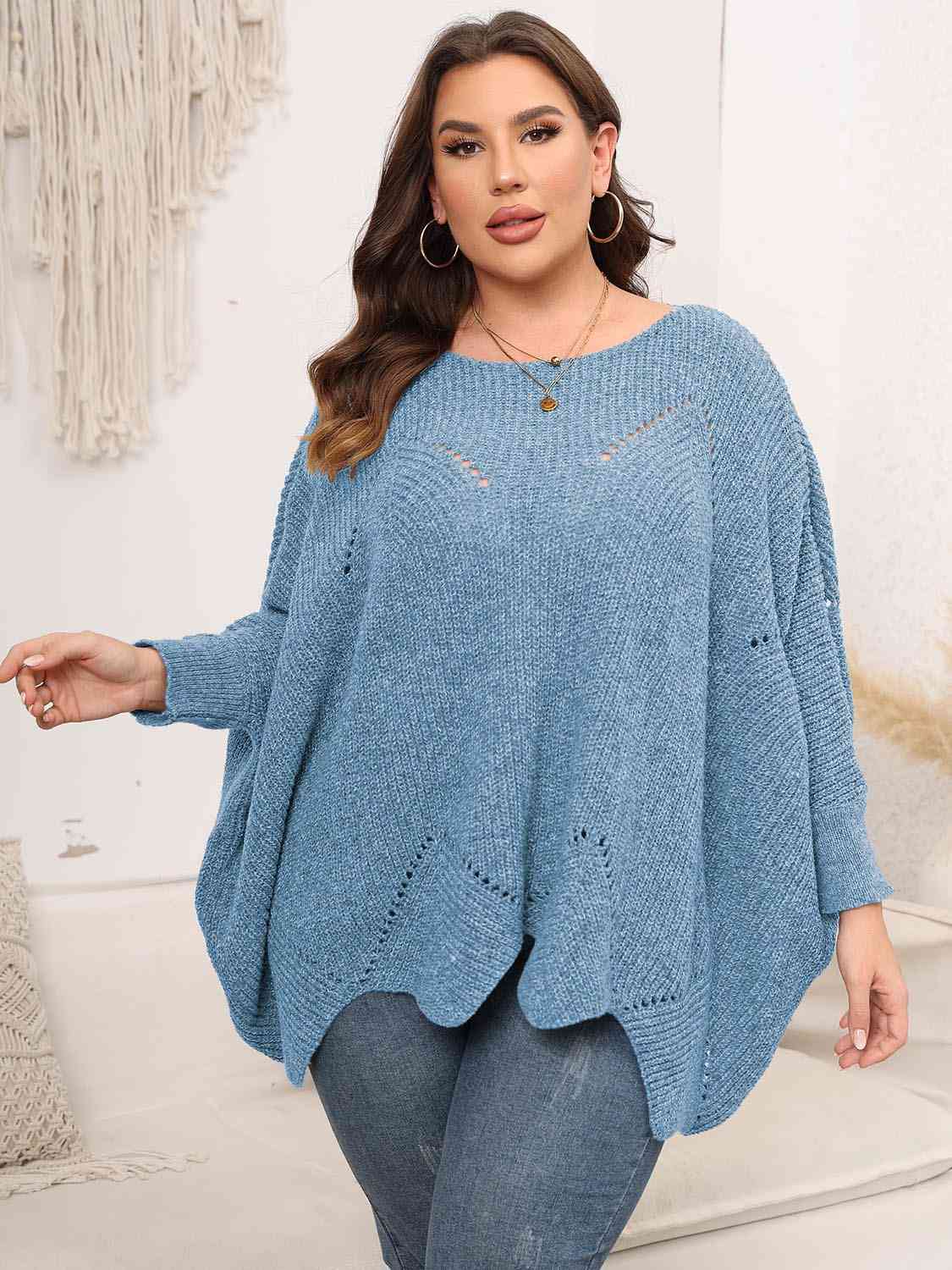 Plus Size Round Neck Batwing Sleeve Sweater - Deals DejaVu