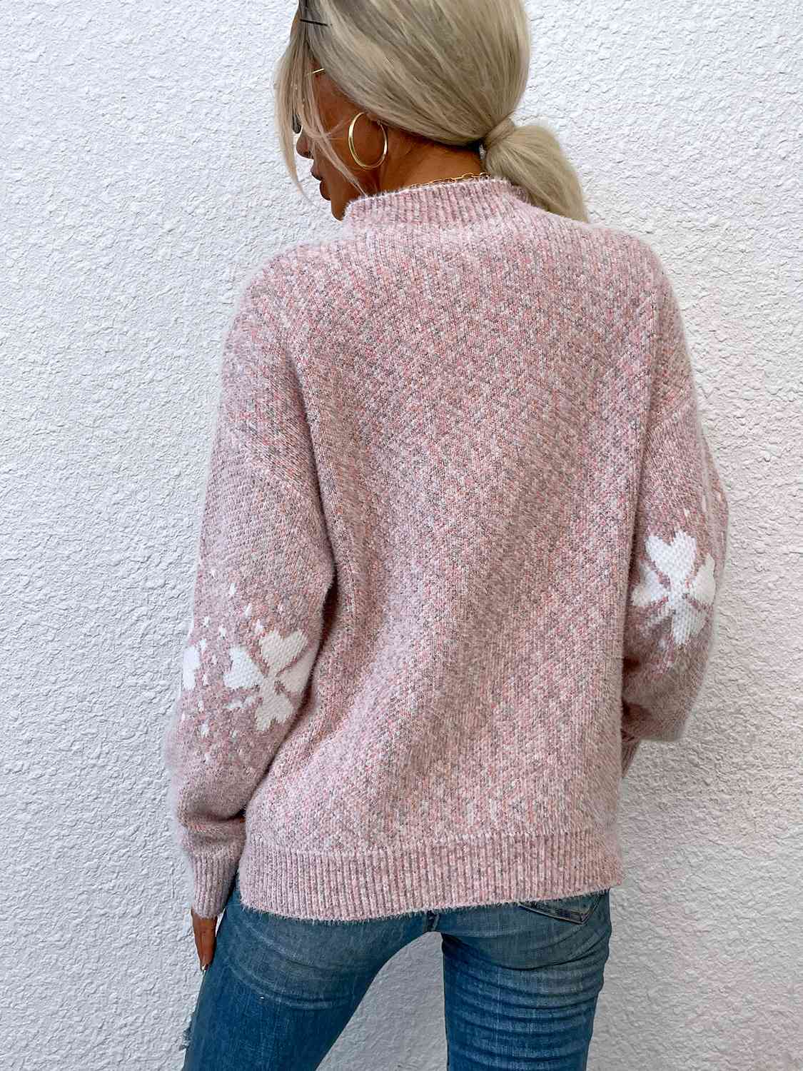 Four Leaf Clover Mock Neck Sweater - Deals DejaVu