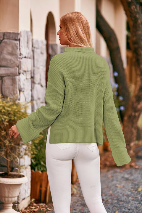 Mock Neck Drop Shoulder Sweater - Deals DejaVu