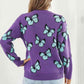 Butterfly Pattern Round Neck Dropped Shoulder Sweater - Deals DejaVu