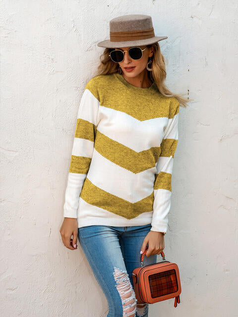 Two-Tone Round Neck Sweater