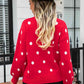 Woven Right Polka Dot Round Neck Dropped Shoulder Sweater