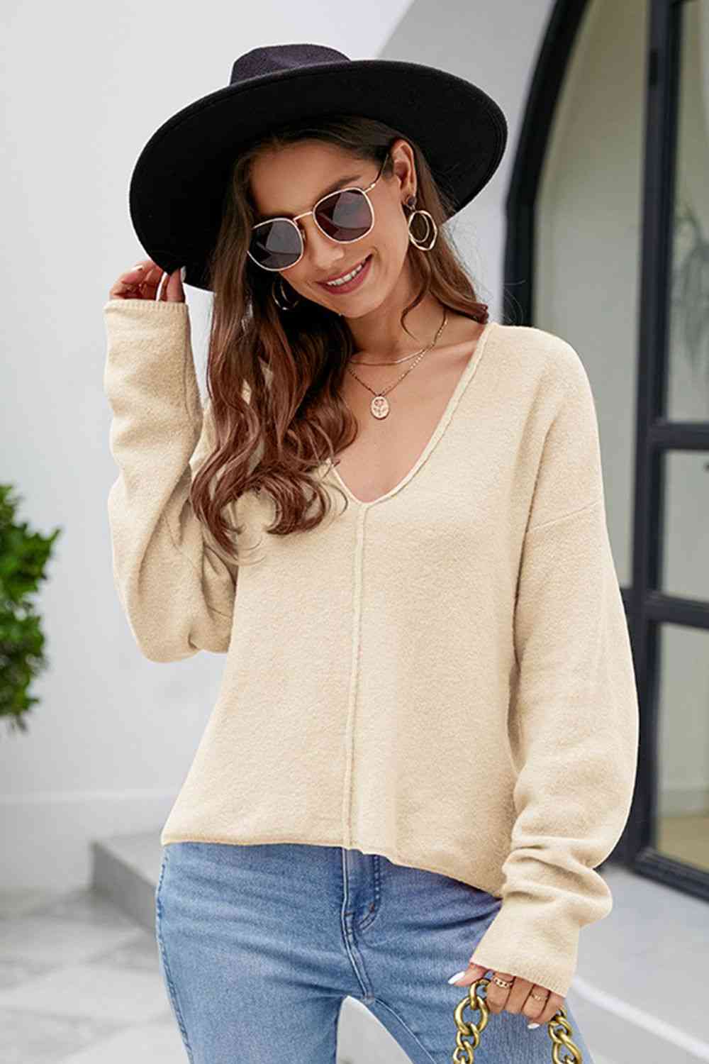 V-Neck Center Seam Sweater - Deals DejaVu