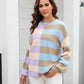 Round Neck Long Sleeve Color Block Dropped Shoulder Pullover Sweater