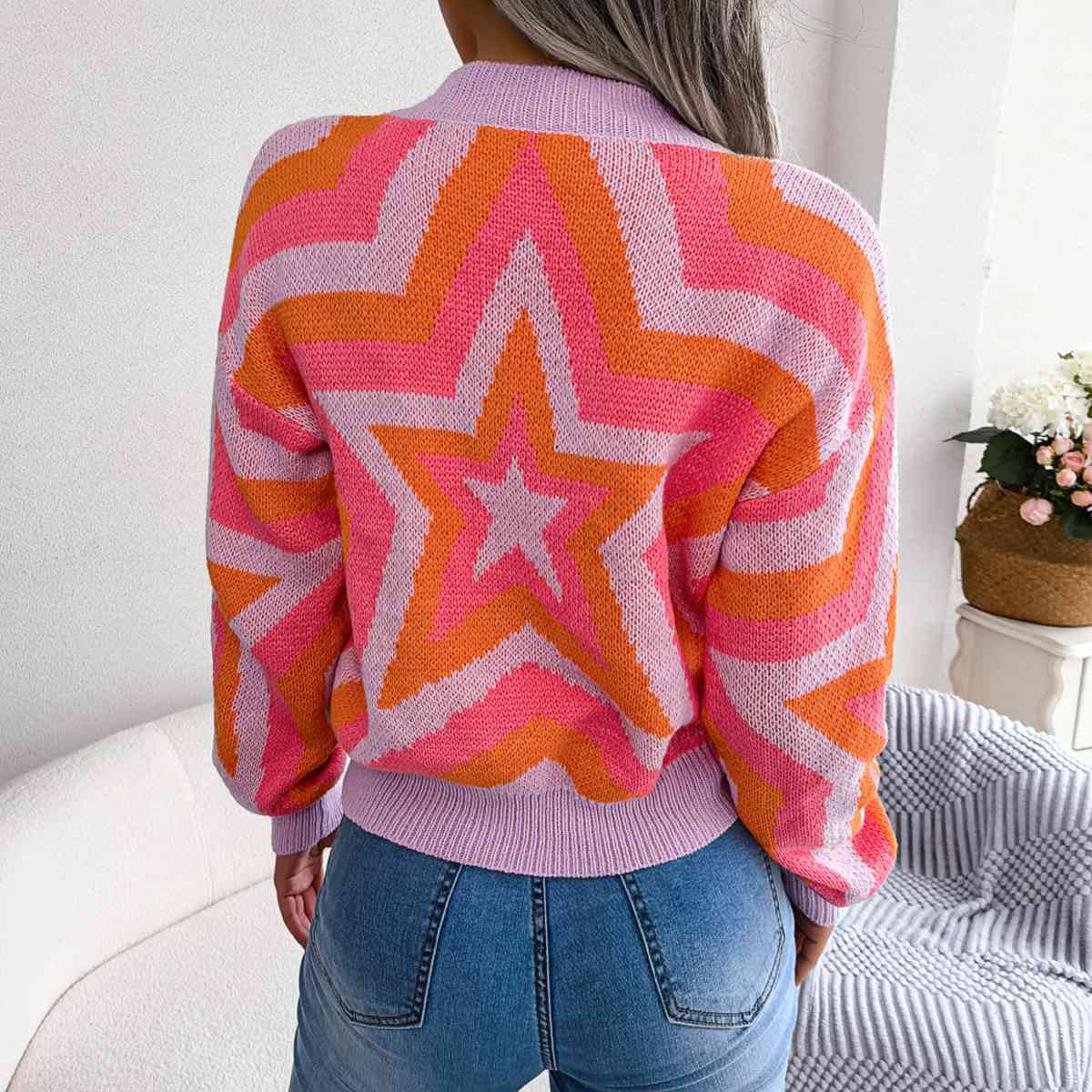 Star Round Neck Sweater - Deals DejaVu