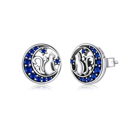 Cool Authentic 925 Sterling Silver Fairy on the Blue Moon Stud Earrings - Women Cute Jewelry (2JW1)(F81)