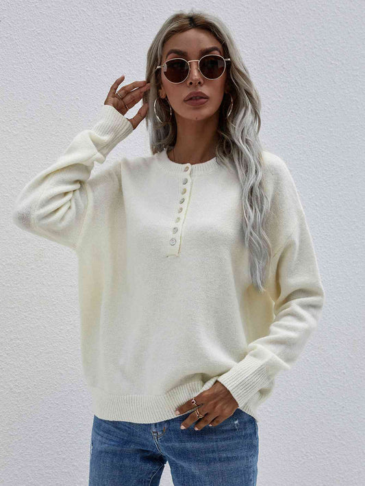 Half Button Long Sleeve Henley Sweater