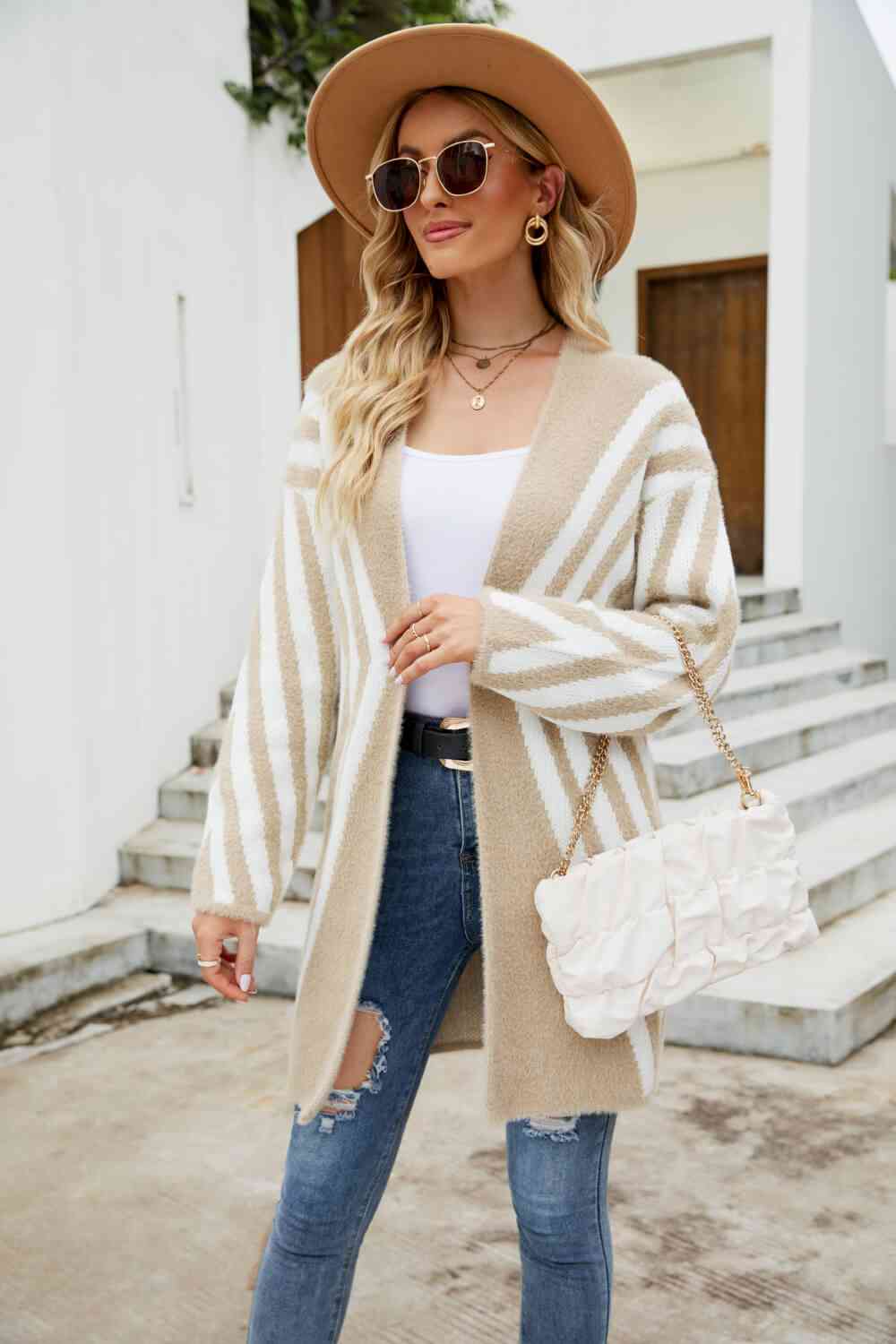 Woven Right Two-Tone Open Front Fuzzy Longline Cardigan - Deals DejaVu