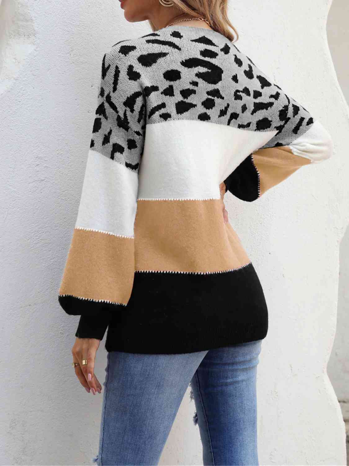 Color Block Round Neck Sweater - Deals DejaVu