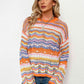 Rainbow Stripe Openwork Flare Sleeve Knit Top